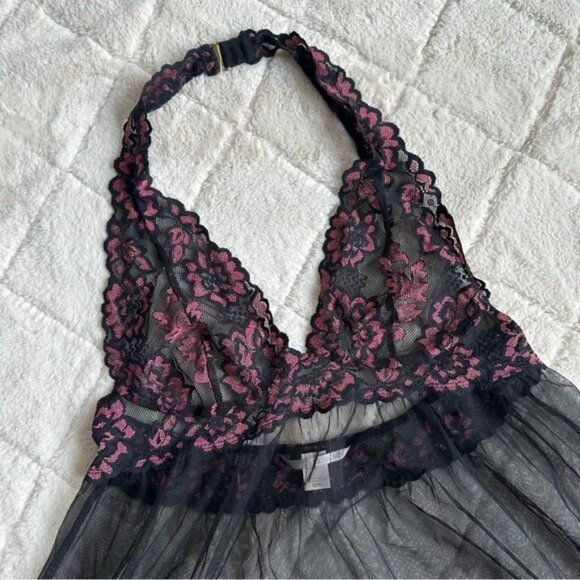 Victoria's Secret | Silver Label Black Chiffon Floral Babydoll | Size Medium - Picture 4 of 12